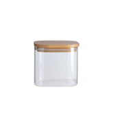 Pote de Vidro Flat com Tampa de Bambu Quadrado Mantimento 600ml - Ela Decora